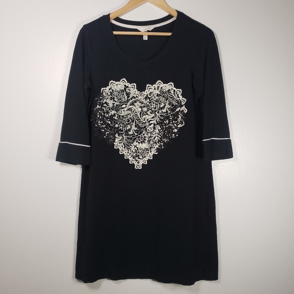 Soma S Small Nightgown Black Ivory 3/4 Sleeve Lace - Picture 1 of 6